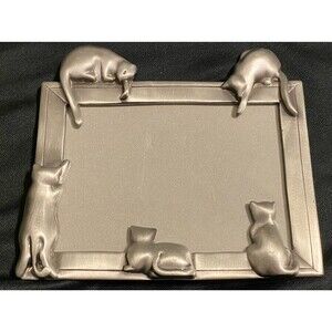 Pewter Picture Frame Vintage Cats Family 3D Cute Kittens Playing 3.5x5”Tabletop
